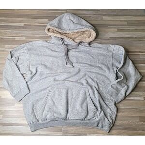 Aerie Aeropostale Gray Faux Fur Hoodie Skater Style Pullover Sweatshirt Size S